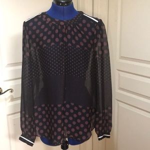 Who What Wear Purple/Black Polka Dot Blouse Sz L